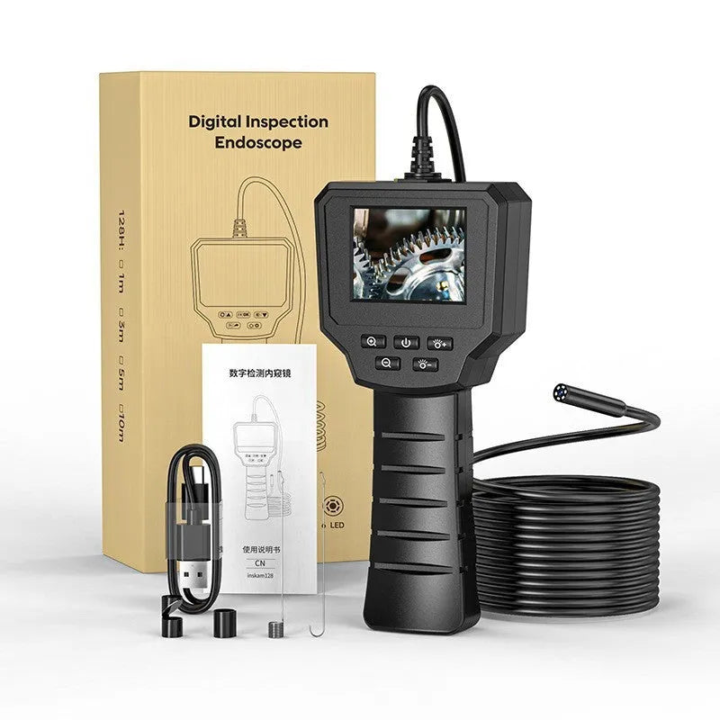 Waterproof HD inspection endoscope camera with 8mm diameter probe on a coiled black cable.