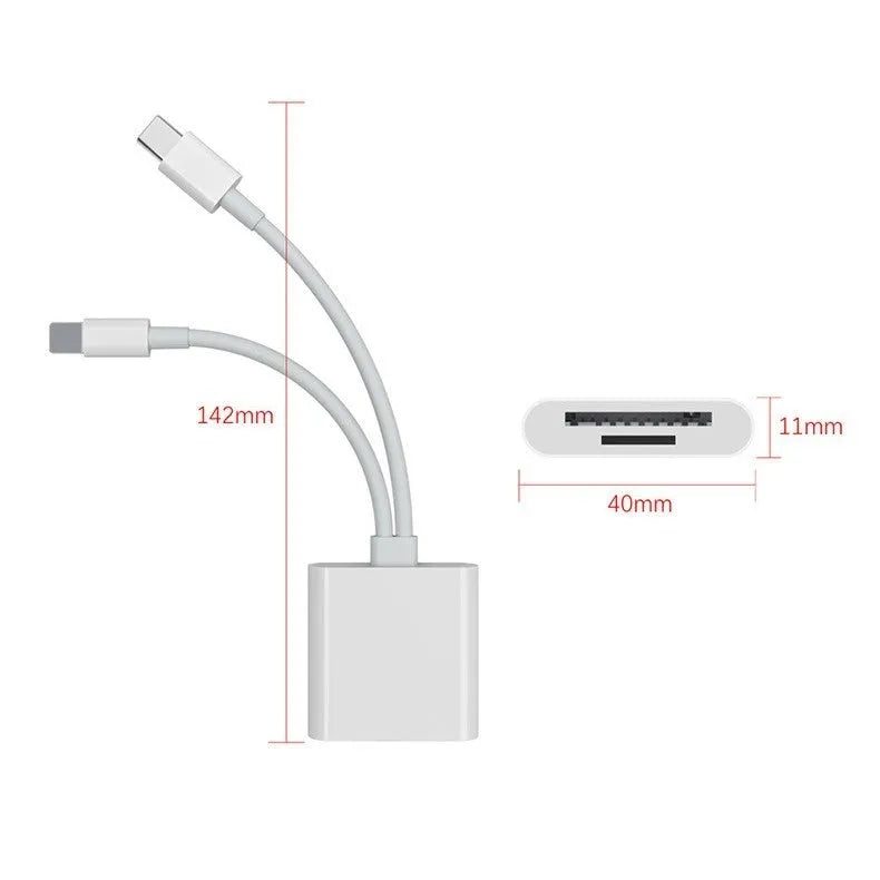 Universal converter with card reader interface, Type-C Lightning USB 2.0, ABS shell, 142x11x40mm