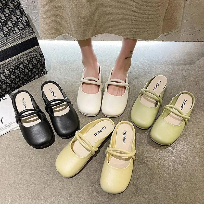 Women's plastic flip flop sandals with baotou toe design in black, beige, or green