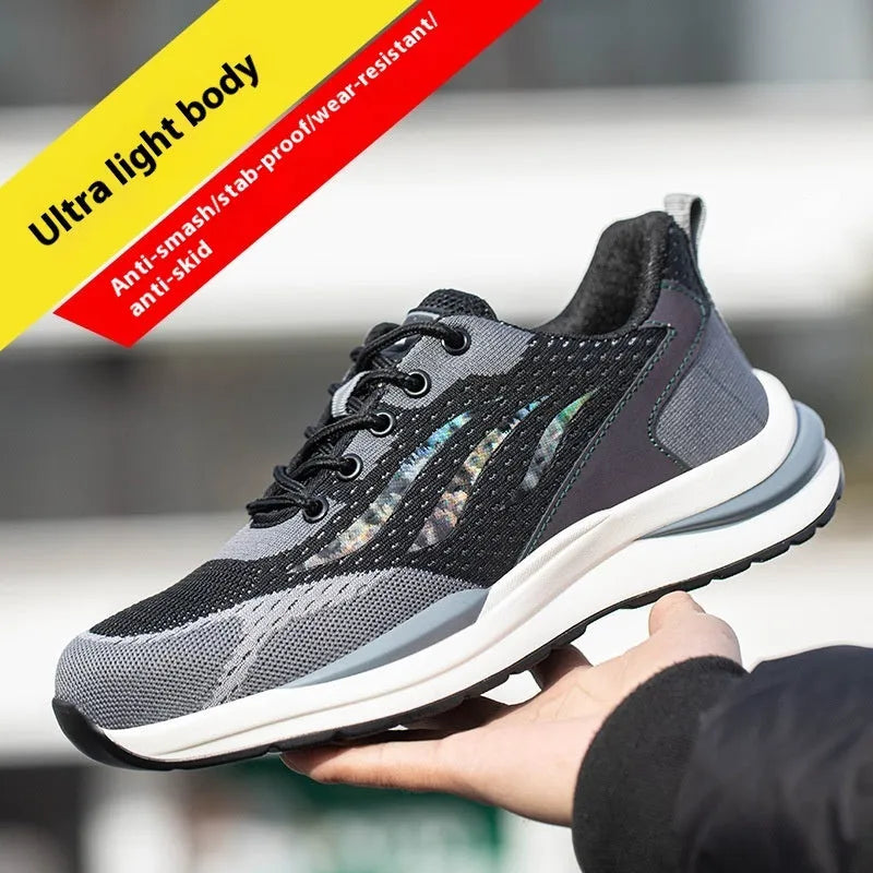Men's black-grey electrician safety shoes with plastic toe cap and shoelace closure