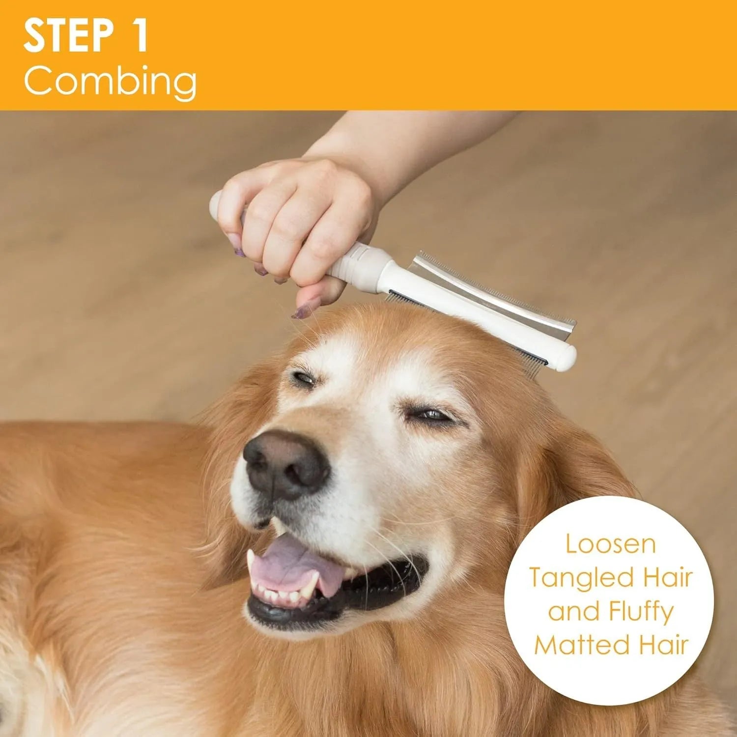 White 2 in 1 dog and cat deshedding brush with double-sided grooming comb and ergonomic handle.