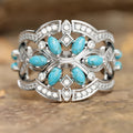 Women's retro copper ring with inlaid zircon in White Gold finish geometric design