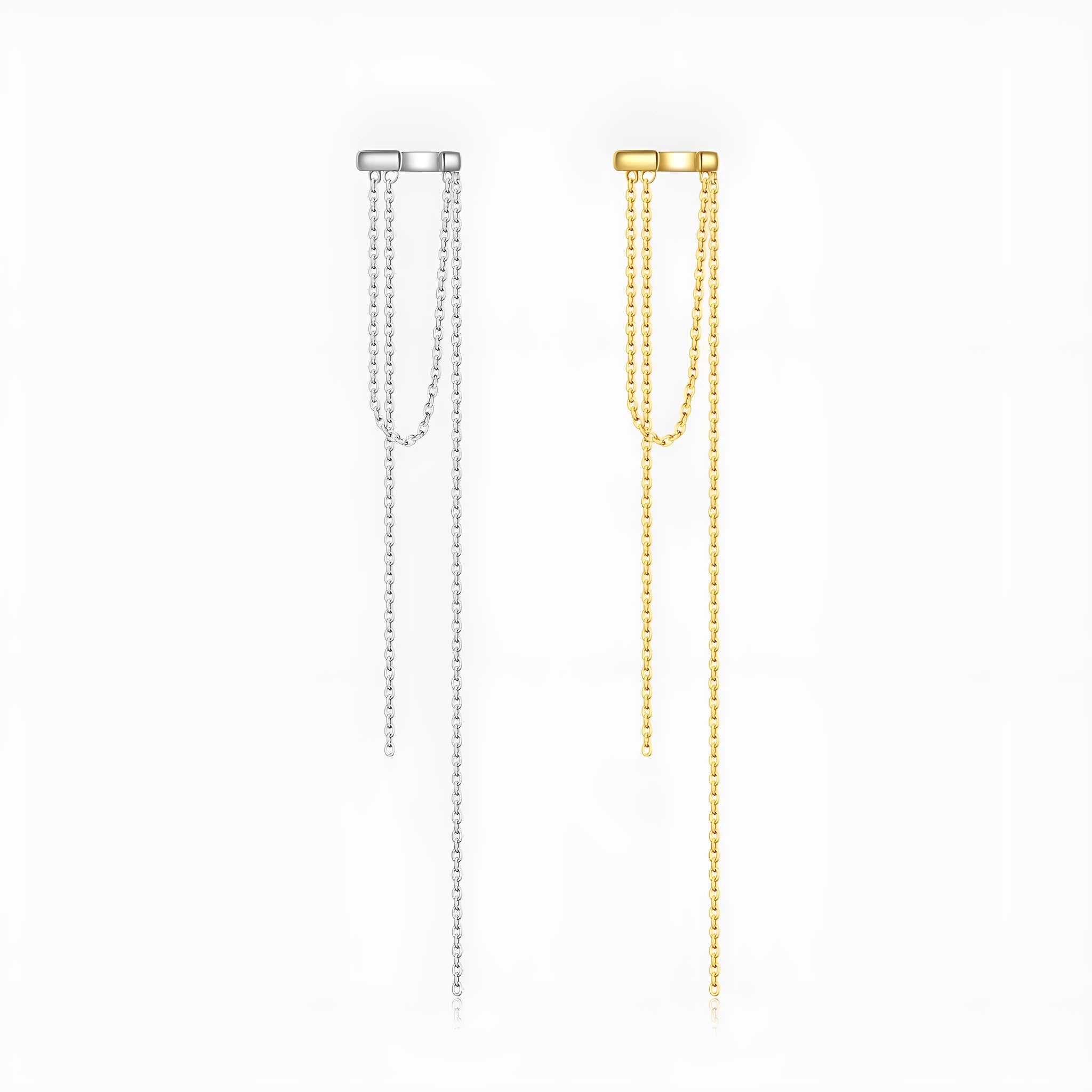 S925 sterling silver tassel pendant ear clip, geometric drop shape, electroplated finish, womens clip-on earrings