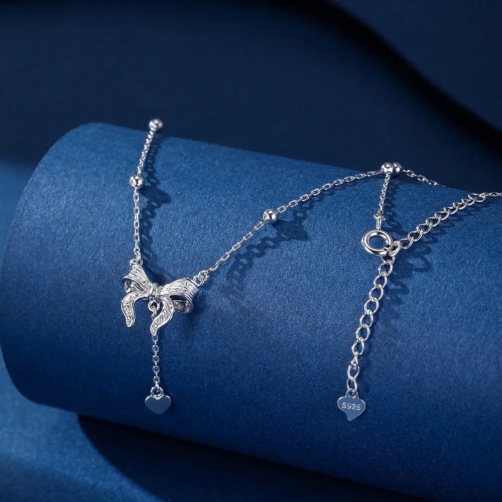 S925 silver butterfly heart pendant necklace with adjustable O-ring chain, 40-45 cm length