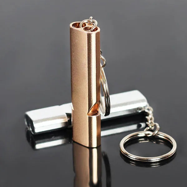 Gold and silver aluminium alloy double hole outdoor survival whistle