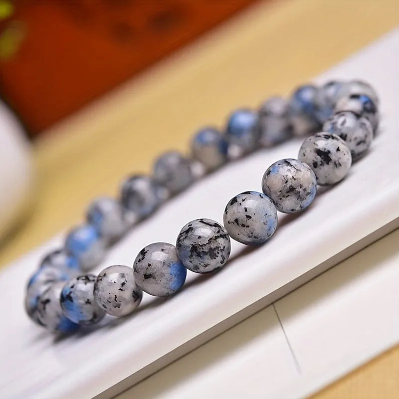 Handmade K2 azurite stone beaded bracelet with geometric design and adjustable length