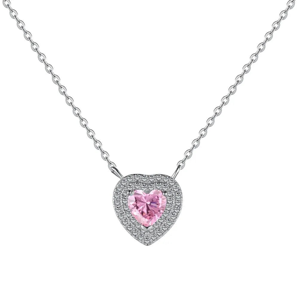 Women's simple colour dopamine zircon necklace in 925 silver with electroplated finish, shown in platinum and pink diamond options