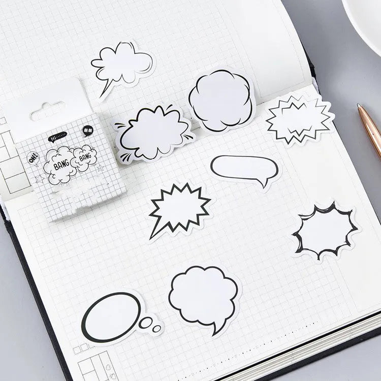 Momo original boxed stickers black and white bubbles design, 45 pieces.