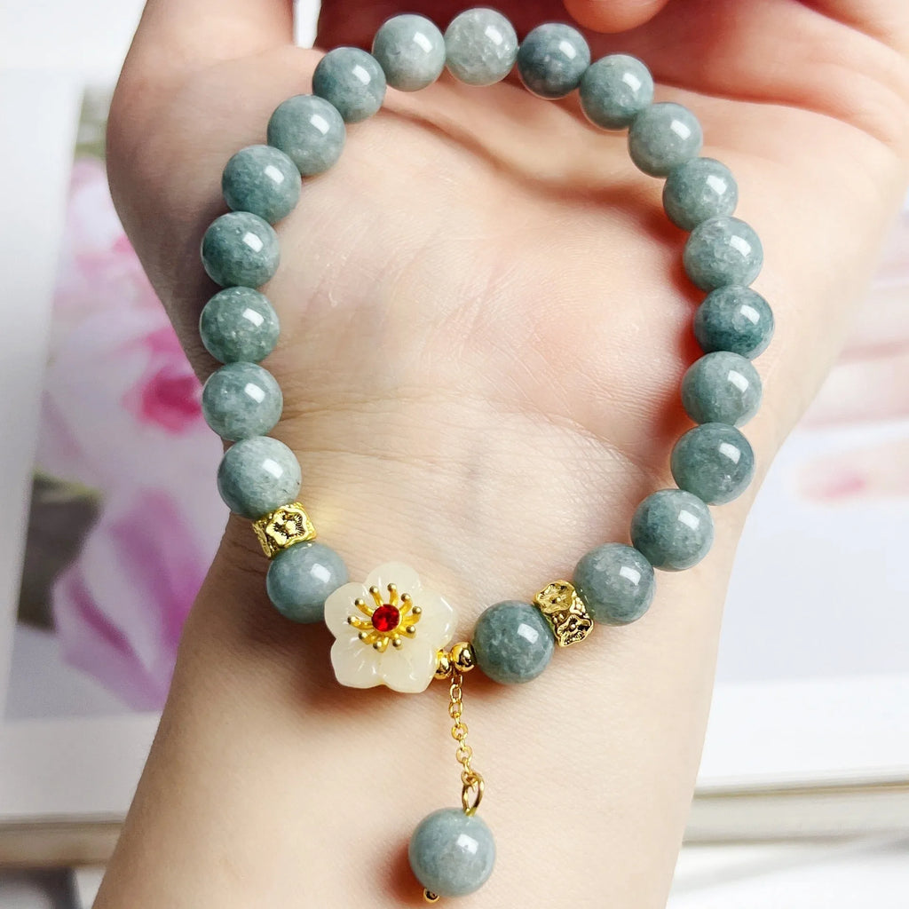 Women's personalised jade bracelet with adjustable cord in retro style design