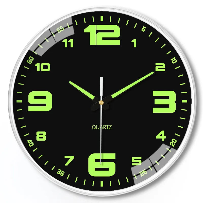 Modern 8 inch luminous wall clock with white numerals on a coloured plastic face.
