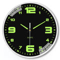 Modern 8 inch luminous wall clock with white numerals on a coloured plastic face.