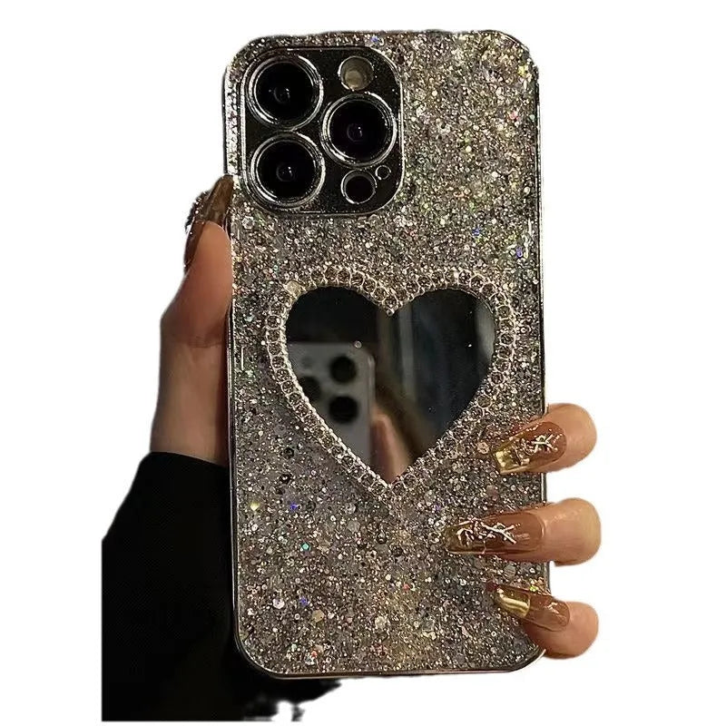 Acrylic phone case with electroplated glitter and mirror shell in sequined mirror finish for iPhone