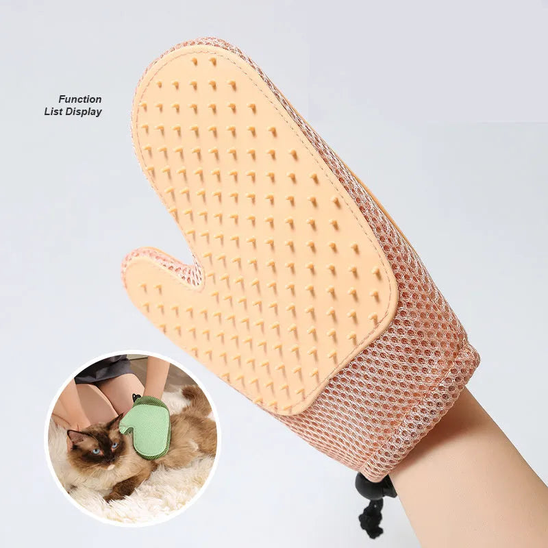 2-in-1 floating hair removal pet grooming glove in blue, pink or green, mesh and TPR, for dogs and cats