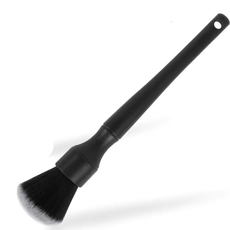 Black car detailing brush with super soft pig hair bristles and PP plastic handle.