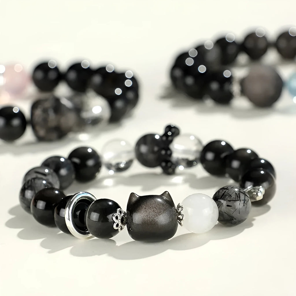 Silver Stone Fox crystal beaded bracelet for women with electroplated finish and mixed crystal beads.