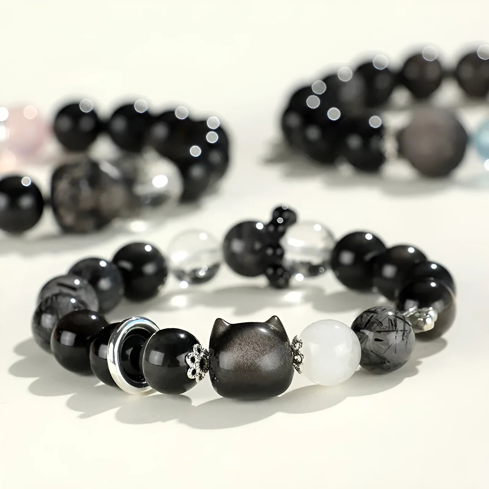 Silver Stone Fox crystal beaded bracelet for women with electroplated finish and mixed crystal beads.
