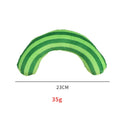 Cat toy set with striped pattern pillows and noise toys containing catnip in green, rainbow and yellow colours