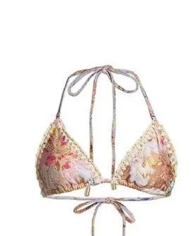 Women's creamy white floral bikini set with skirt in sizes S to XXL