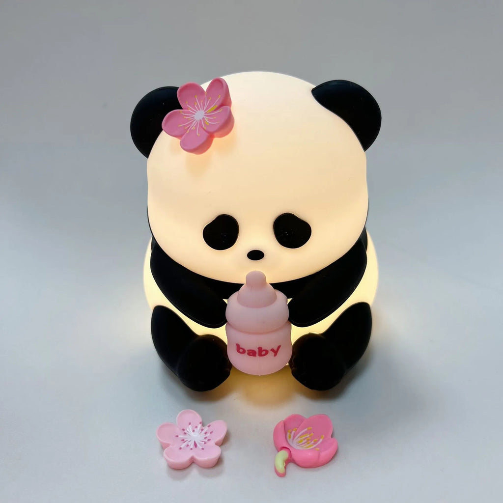 Panda silicone pat lamp with colourful light options measuring 98 × 102.29 × 104mm
