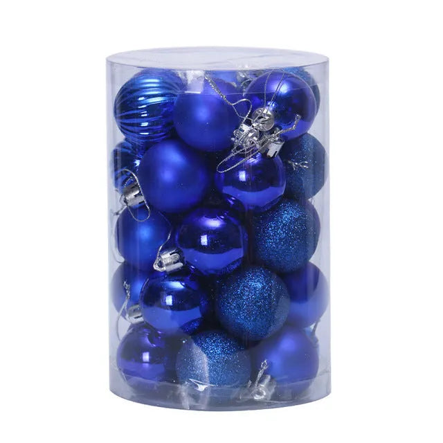 34-piece set of 4cm plastic Christmas balls in assorted colours with shiny finish for tree decoration