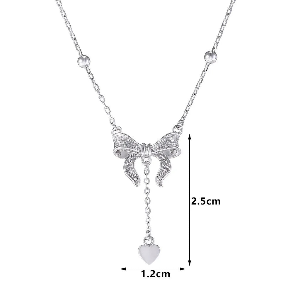S925 silver butterfly heart pendant necklace with adjustable O-ring chain, 40-45 cm length