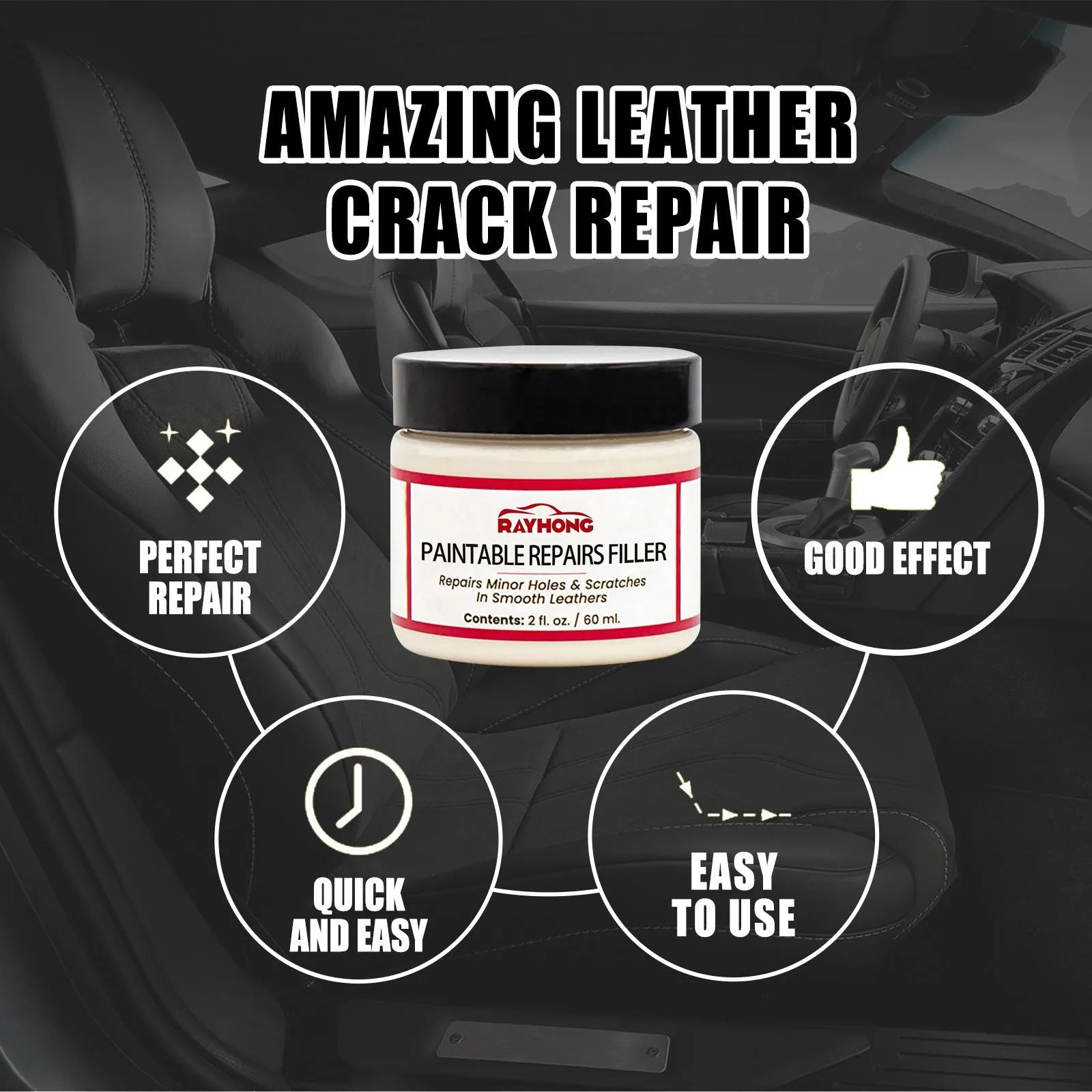 60ml leather repair filling paste in 5cm by 4.4cm container for car seat and sofa scratch restoration