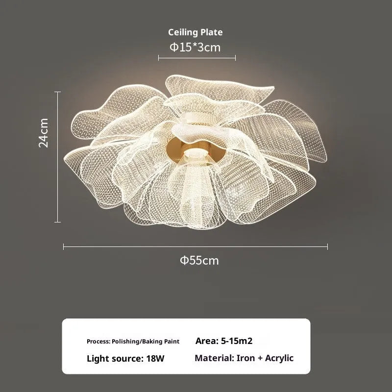 Flower acrylic ceiling light with iron frame offering tricolour white and warm light options 55cm