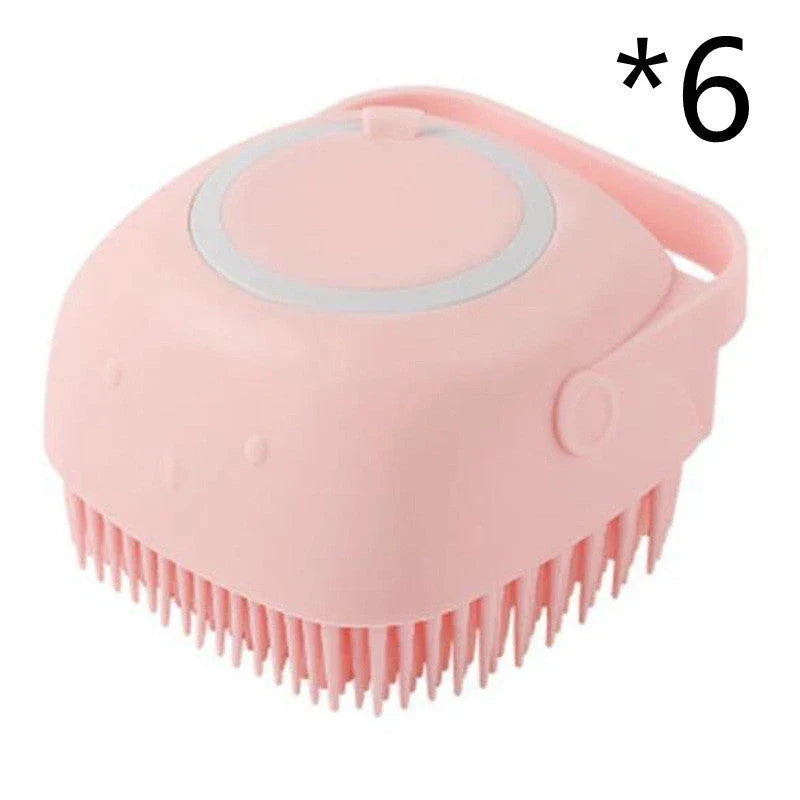 Silicone pet bath brush with soft bristles for gentle cleaning and massage of dogs, cats, and other small animals