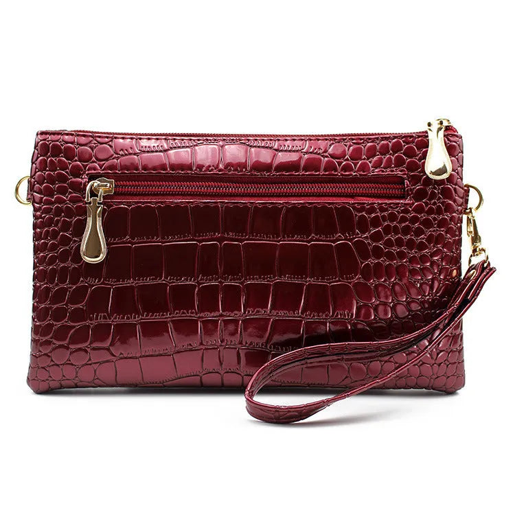 Soft black PU leather women's messenger clutch bag with shoulder strap