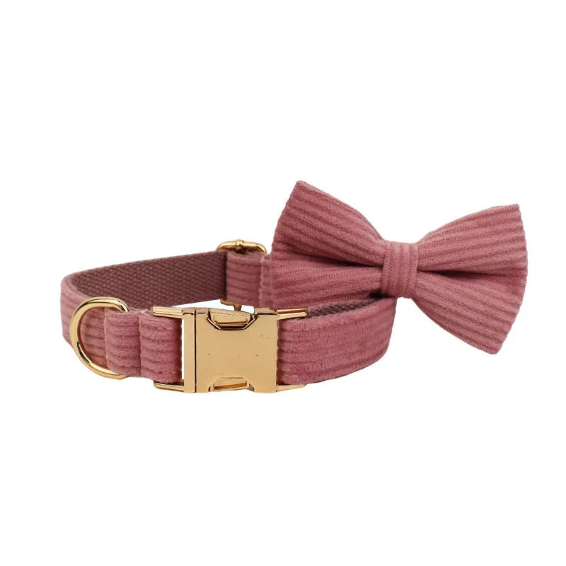 Corduroy dog collar and leash five-piece set with matching red bow, vest, and poo bag holder for medium-sized dogs