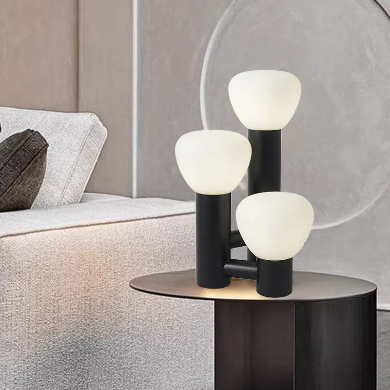 Creative mushroom table lamp in black with wrought iron frame and glass shade, three-colour dimming, 12W, Ra≥95 colour rendering