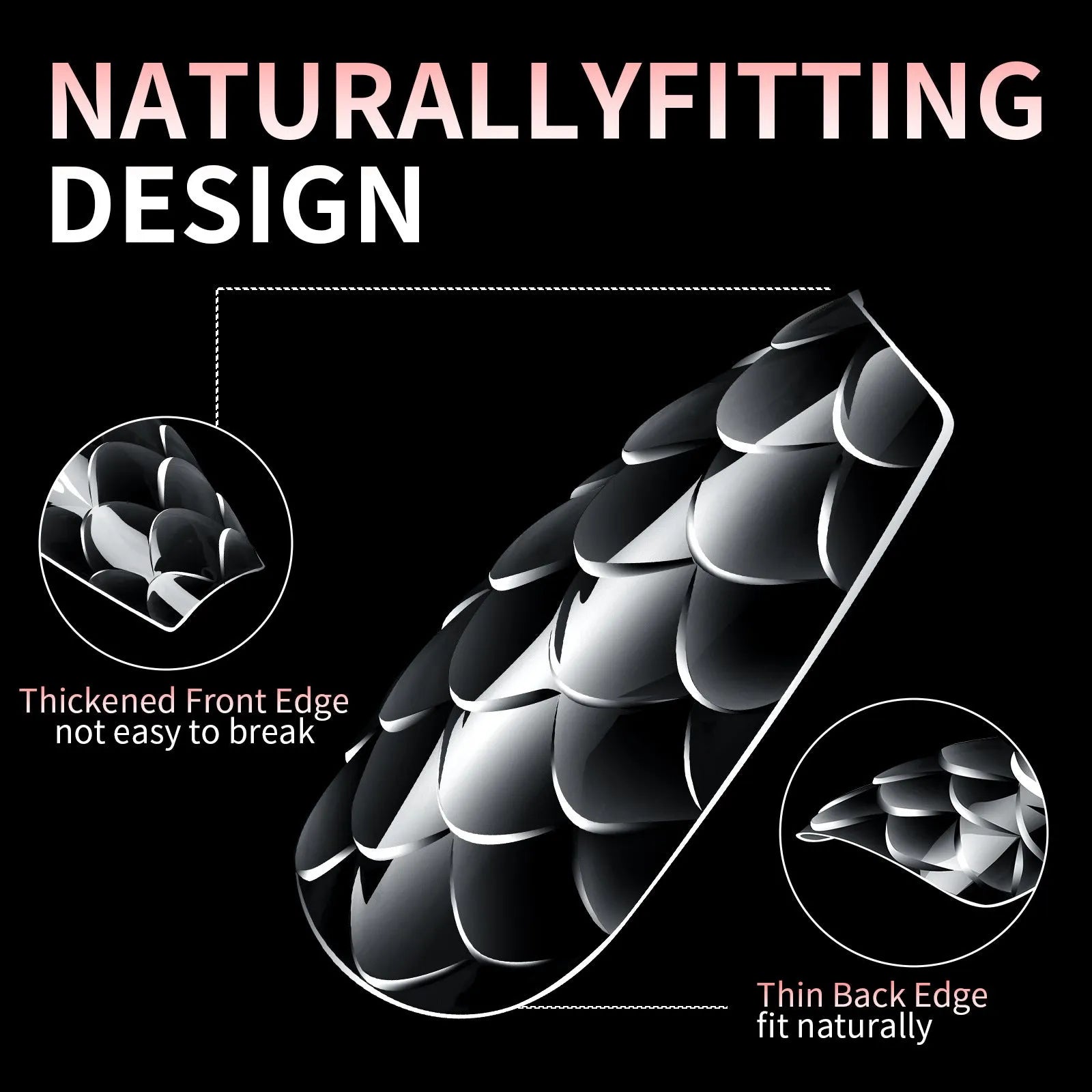 3D scale long shaping nail tips in multiple colour sets for professional nail extensions