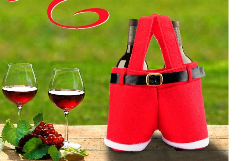 Festive Christmas-themed tote bag in the shape of Santa's iconic red pants, perfect for holding holiday treats and gifts