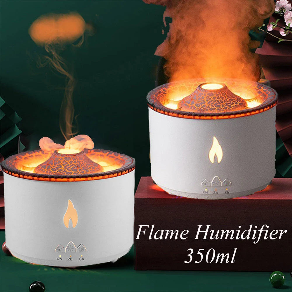 Ultrasonic Aromatherapy Diffuser with mesmerizing flame and jellyfish-inspired light effects, providing customizable relaxation and ambiance