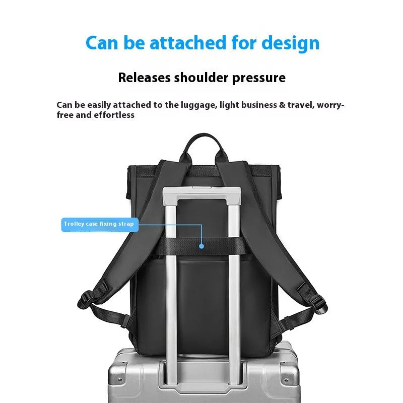 Men's solid colour Oxford cloth backpack with airpillow straps, 36-55L capacity, for business and leisure travel