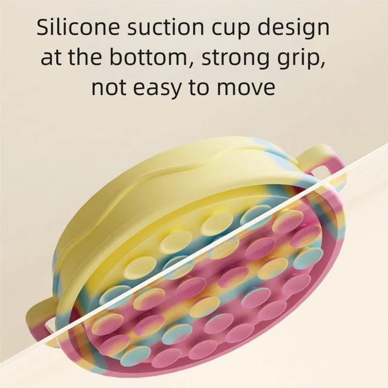 Colourful silicone slow food bowl with double-ear handles and maze interior for dogs and cats