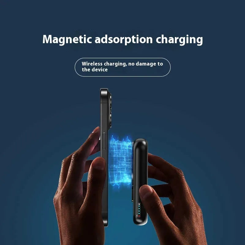 Ultra-thin magnetic wireless power bank 10000mAh in black model D33 on a white surface.