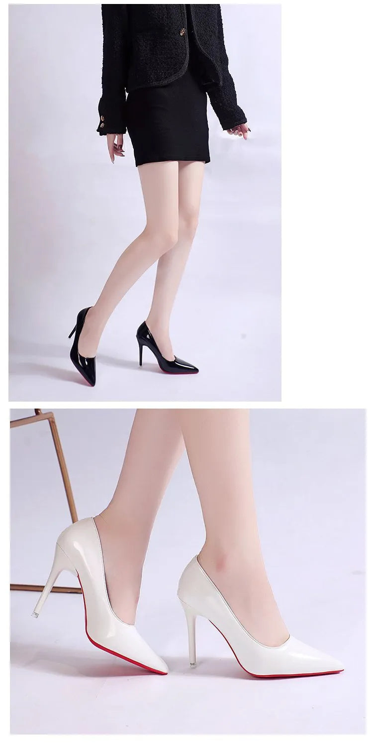 Women's solid colour stiletto heel pumps with pointed toe and low-cut vamp