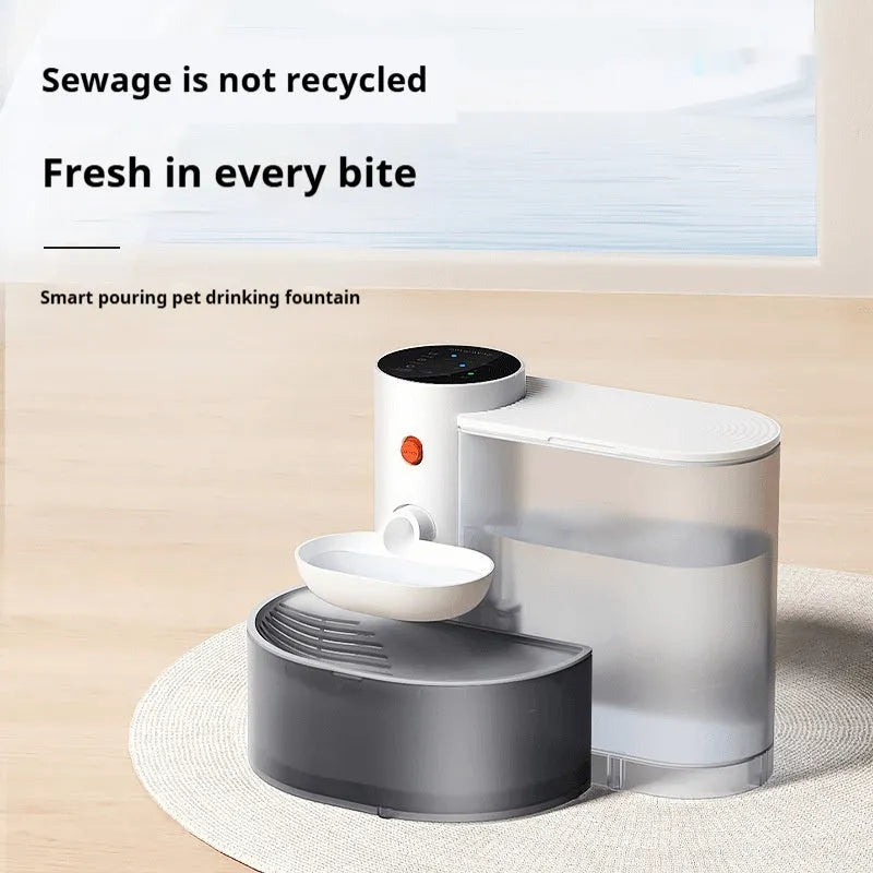 White rechargeable cat water fountain with 3L tank and stainless steel bowl option