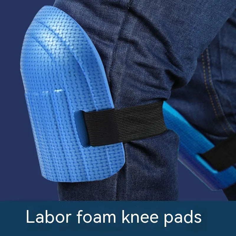 A pair of thick EVA foam kneepads for auto repair and construction work.