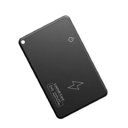 MFI FindMy compatible black card-type Bluetooth tracker with keychain loop.