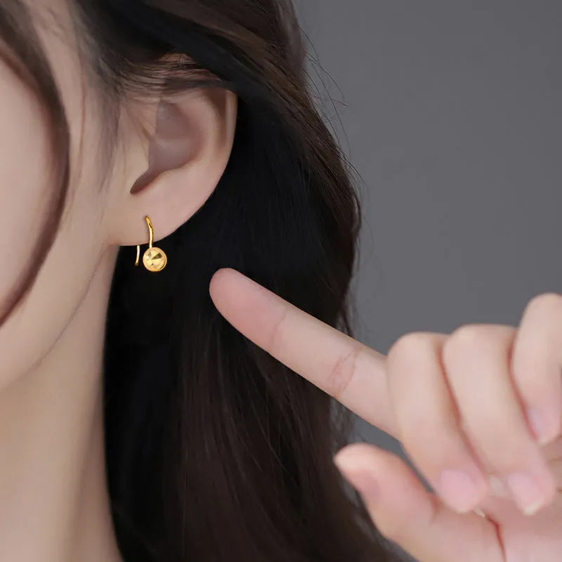 Geometric copper ballpoint ear hooks with electroplated white gold finish round shape chic style
