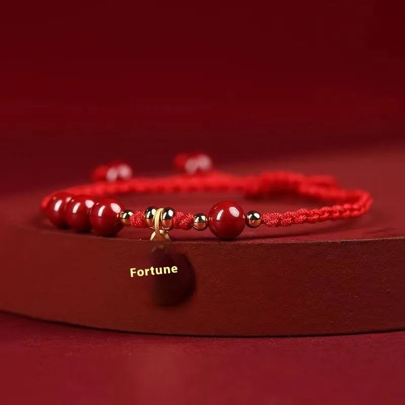 Cinnabar Ashore examination blessing bracelet with braided rope wristband and traditional ethnic styling