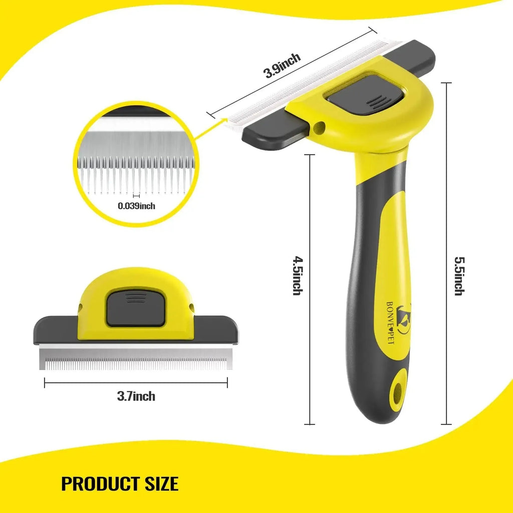 Yellow pet comb with stainless steel teeth for dog grooming and hair removal