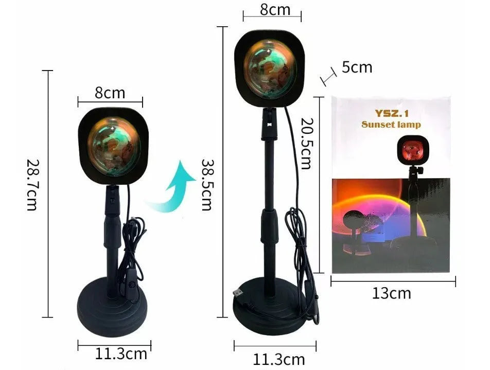 Sunset red rainbow projection lamp with USB power connection and push-button switch