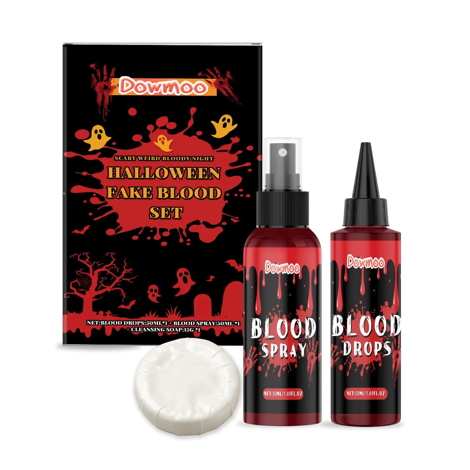 Washable simulation fake blood 3-piece horror makeup set with drops, spray and soap