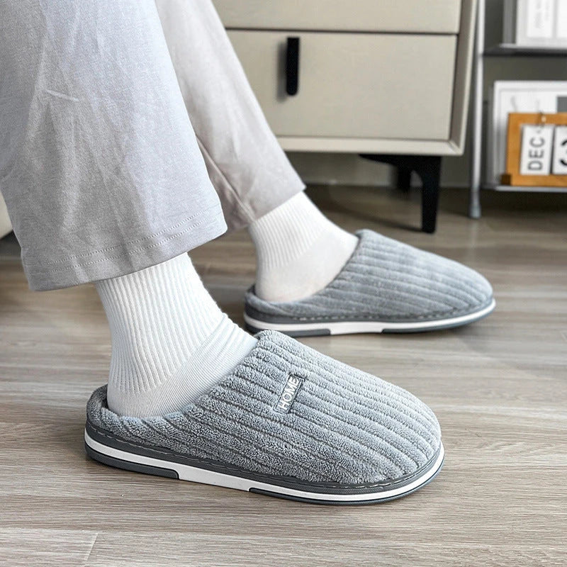 Cozy cotton slippers with plush upper, non-slip sole, and warm insole for comfortable indoor wear