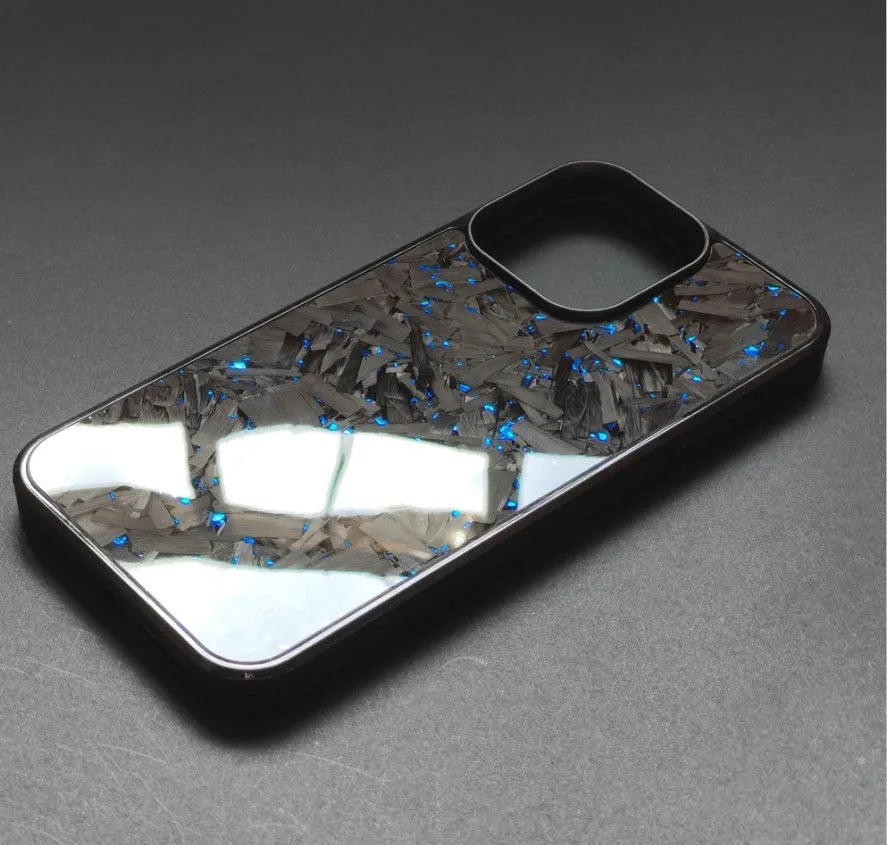 Carbon fiber blue gold splicing anti drop phone case for iPhone