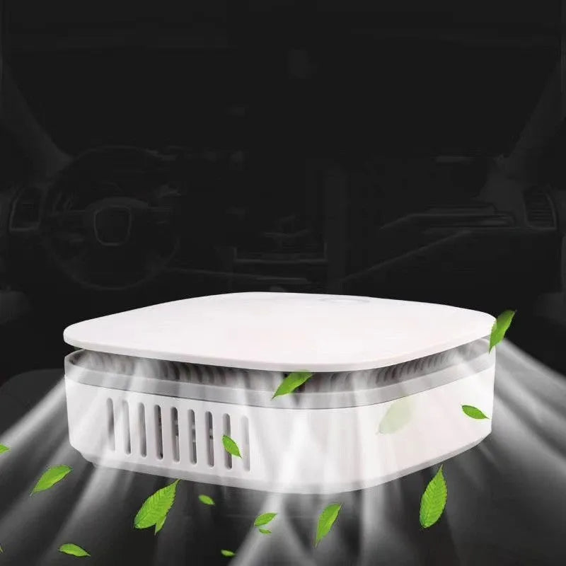 White portable air purifier with USB cable for car and small room use