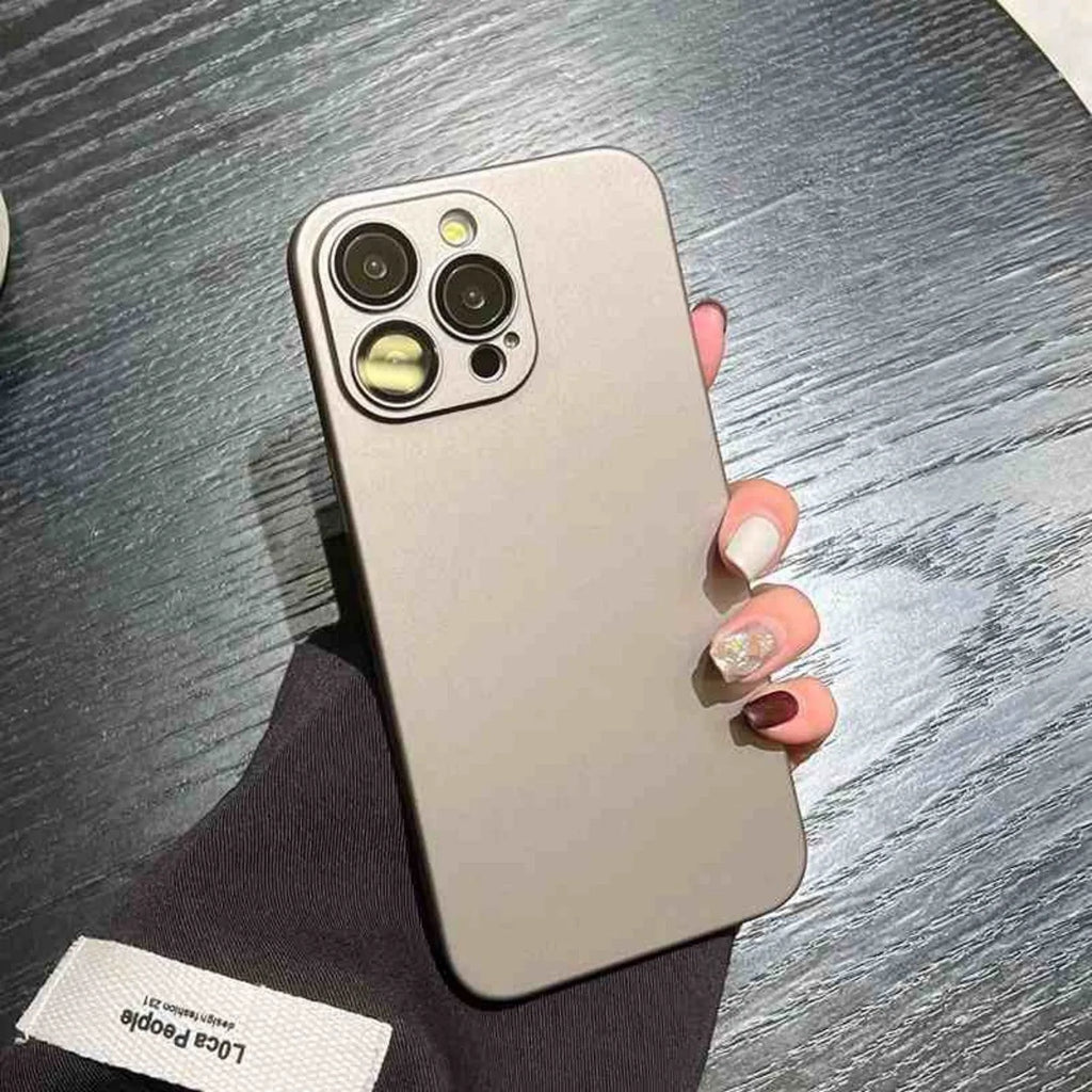 Ultra-thin frosted PC iPhone case in matte solid colour with anti-fall cover and lens film detail